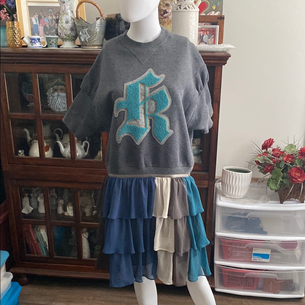 Kolor Blue and Gray Bubble Tiered Mini Skirt